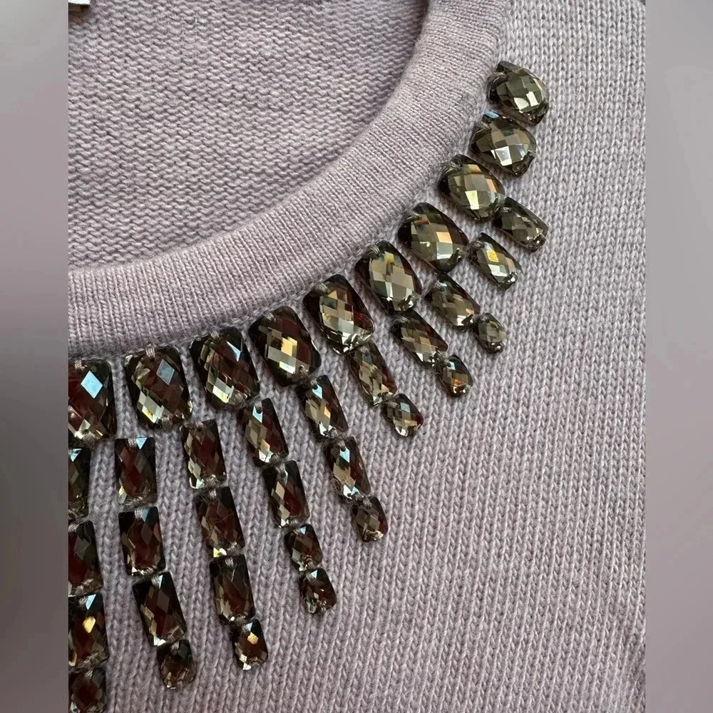 J. Crew Mauve Embellished Jeweled-Starburst Collar Sweater Merino Wool Size XS